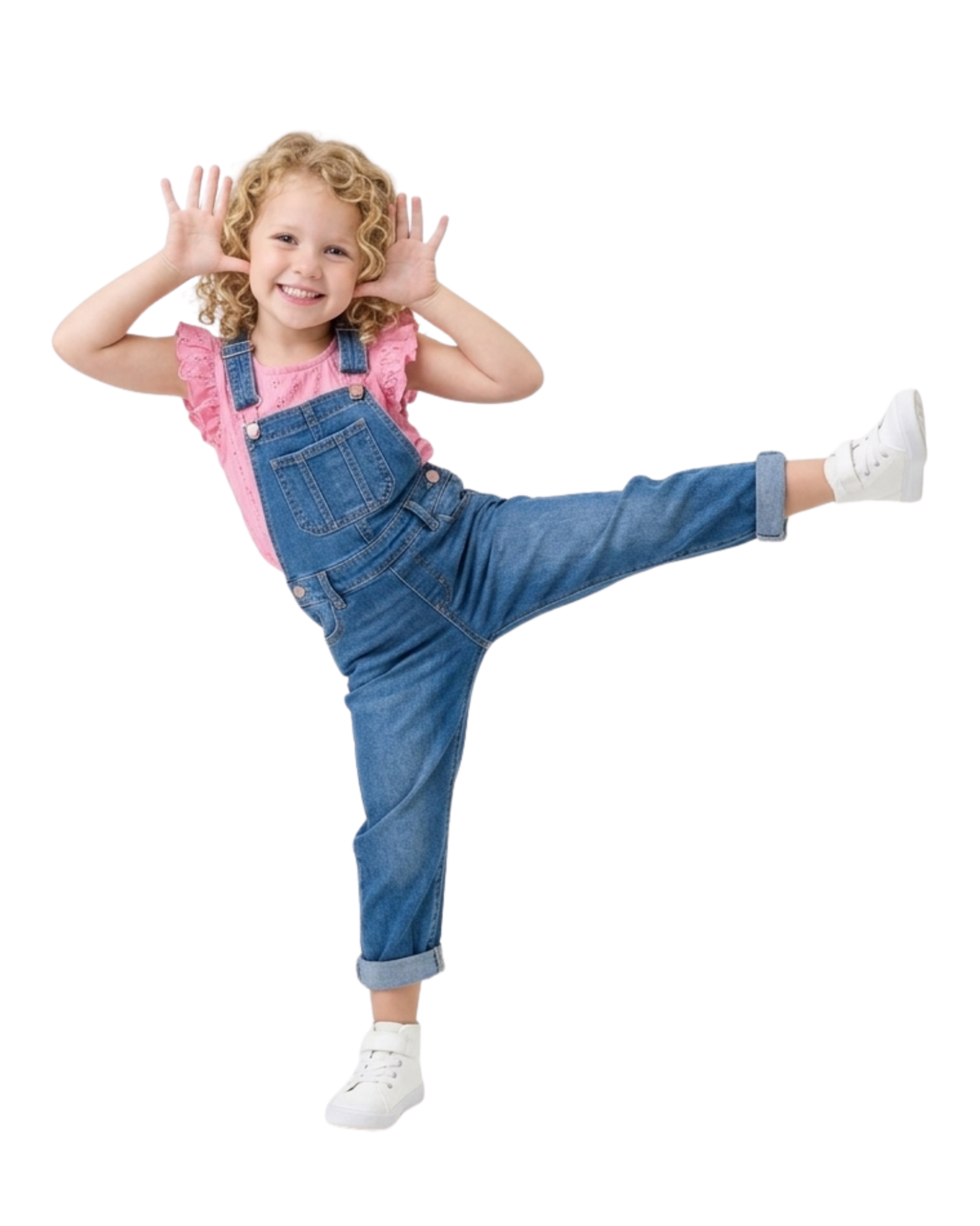 Girl in denim dungarees